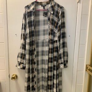 Long and Flared Plaid Duster